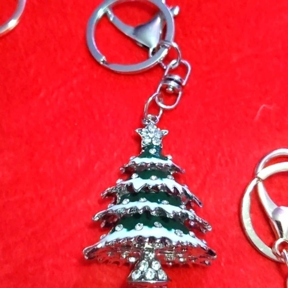 Christmas Santas Tree Bells Enamel Crystal Keychain